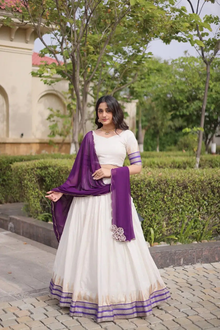 Ivory Zari Temple Lehenga Set