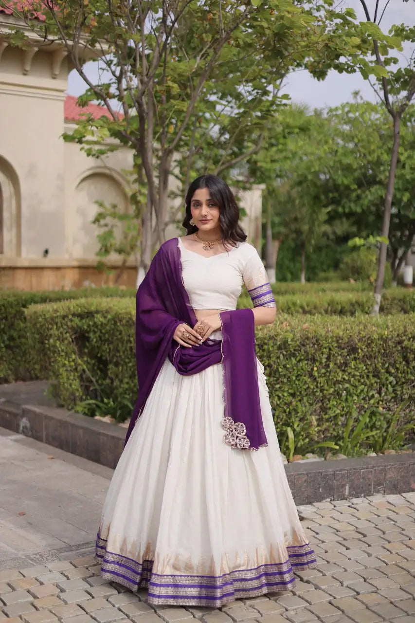 Ivory Zari Temple Lehenga Set