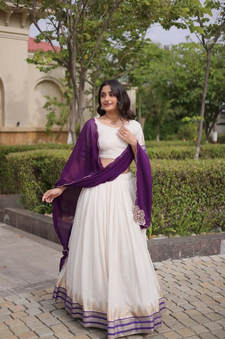 Ivory Zari Temple Lehenga Set