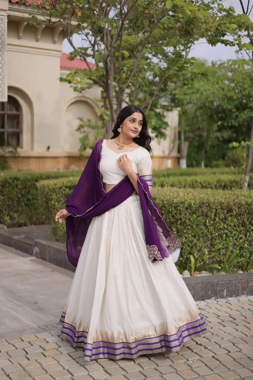 Ivory Zari Temple Lehenga Set