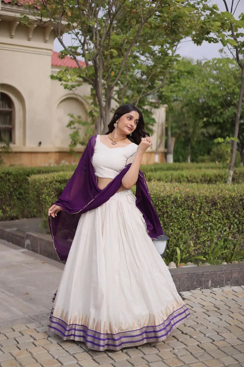 Ivory Zari Temple Lehenga Set