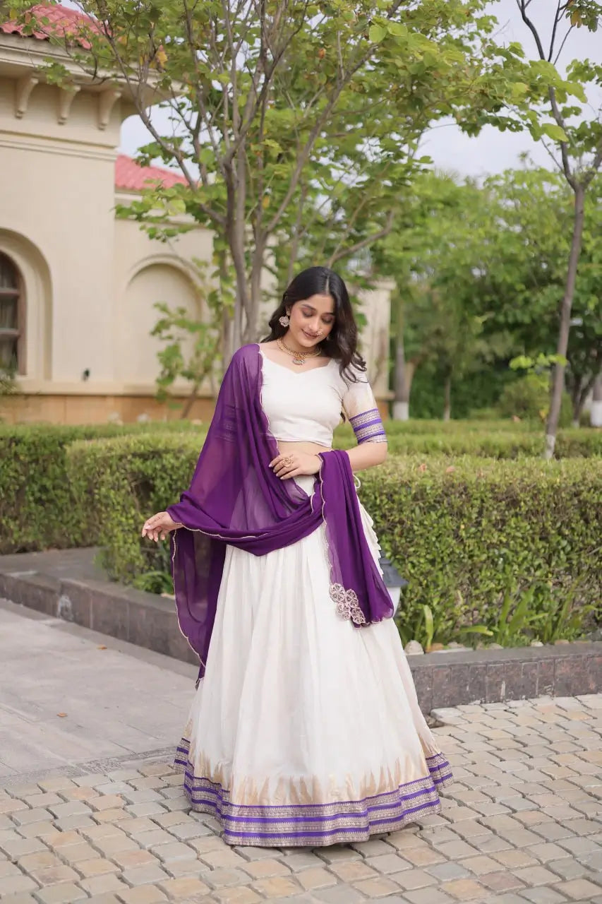 Ivory Zari Temple Lehenga Set
