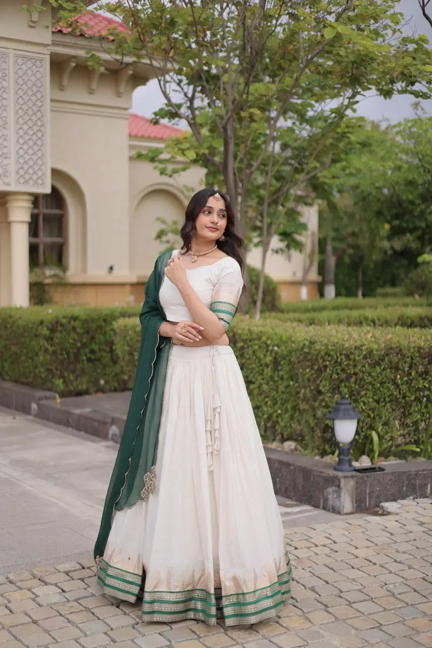 Ivory Zari Temple Lehenga Set