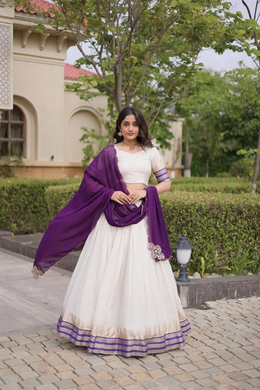 Ivory Zari Temple Lehenga Set
