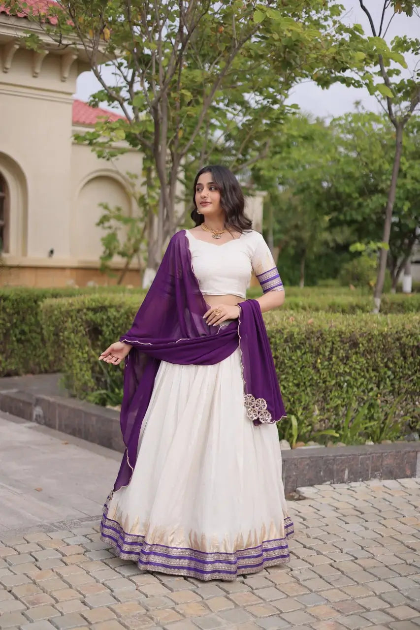 Ivory Zari Temple Lehenga Set