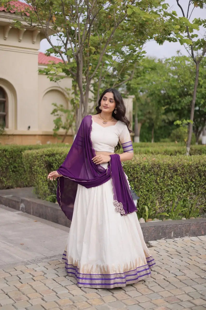 Ivory Zari Temple Lehenga Set