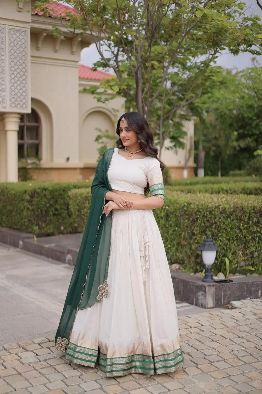 Ivory Zari Temple Lehenga Set