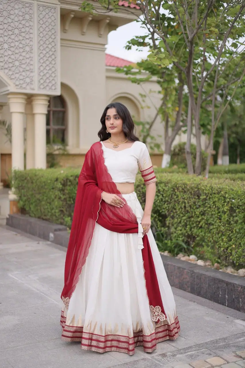 Ivory Zari Temple Lehenga Set