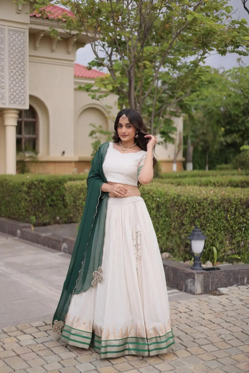 Ivory Zari Temple Lehenga Set