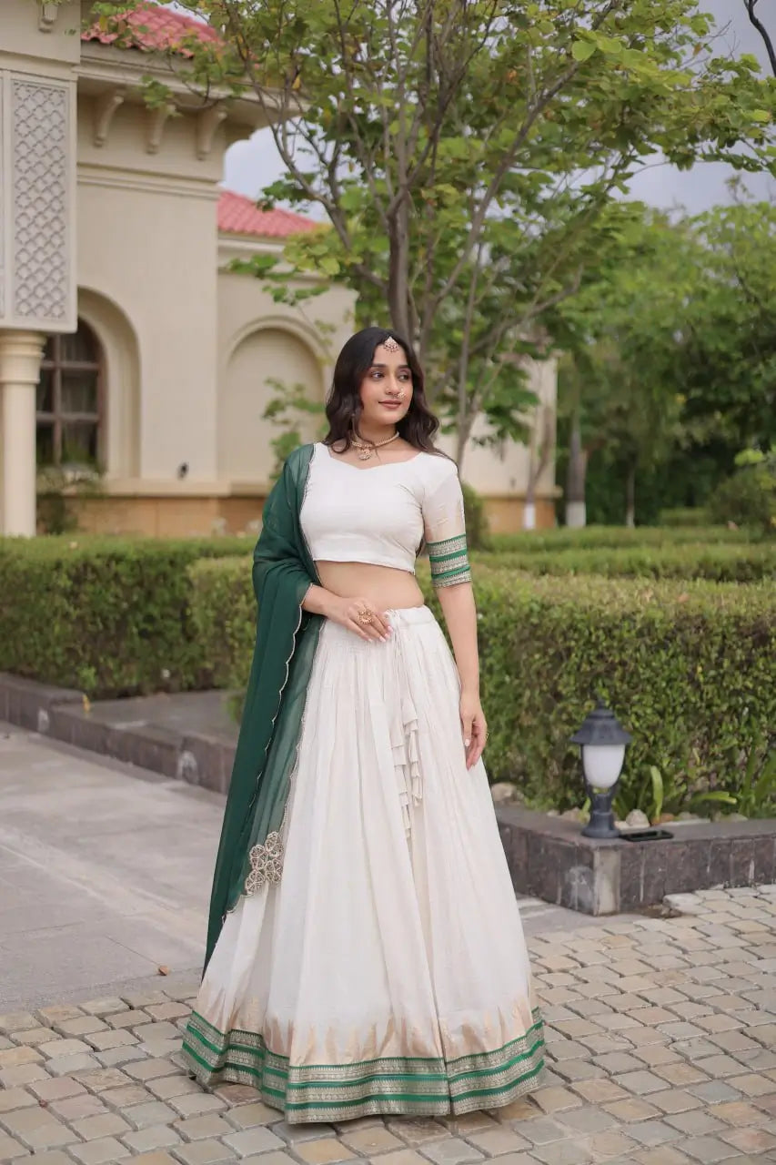 Ivory Zari Temple Lehenga Set