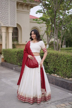 Ivory Zari Temple Lehenga Set