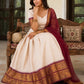 Ivory Zari Weave Lehenga With Maroon Dupatta