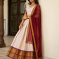Ivory Zari Weave Lehenga With Maroon Dupatta
