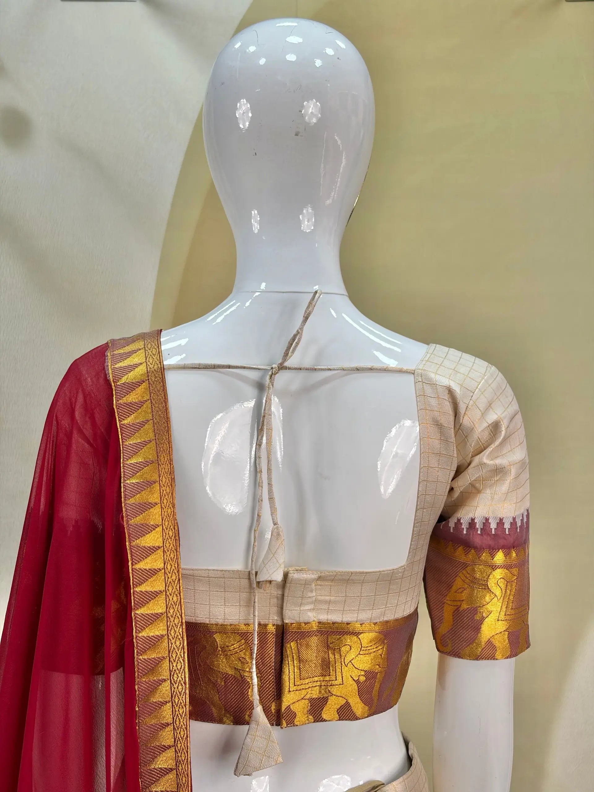 Ivory Zari Weave Lehenga With Maroon Dupatta