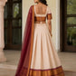 Ivory Zari Weave Lehenga With Maroon Dupatta