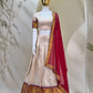 Ivory Zari Weave Lehenga With Maroon Dupatta