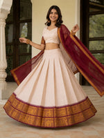 Ivory Zari Weave Lehenga With Maroon Dupatta