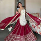 Ivory and Rani Pink Fendy Silk Lehenga Set with Real Mirror Work and Lace Detail