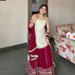 Ivory and Rani Pink Fendy Silk Lehenga Set with Real Mirror Work and Lace Detail