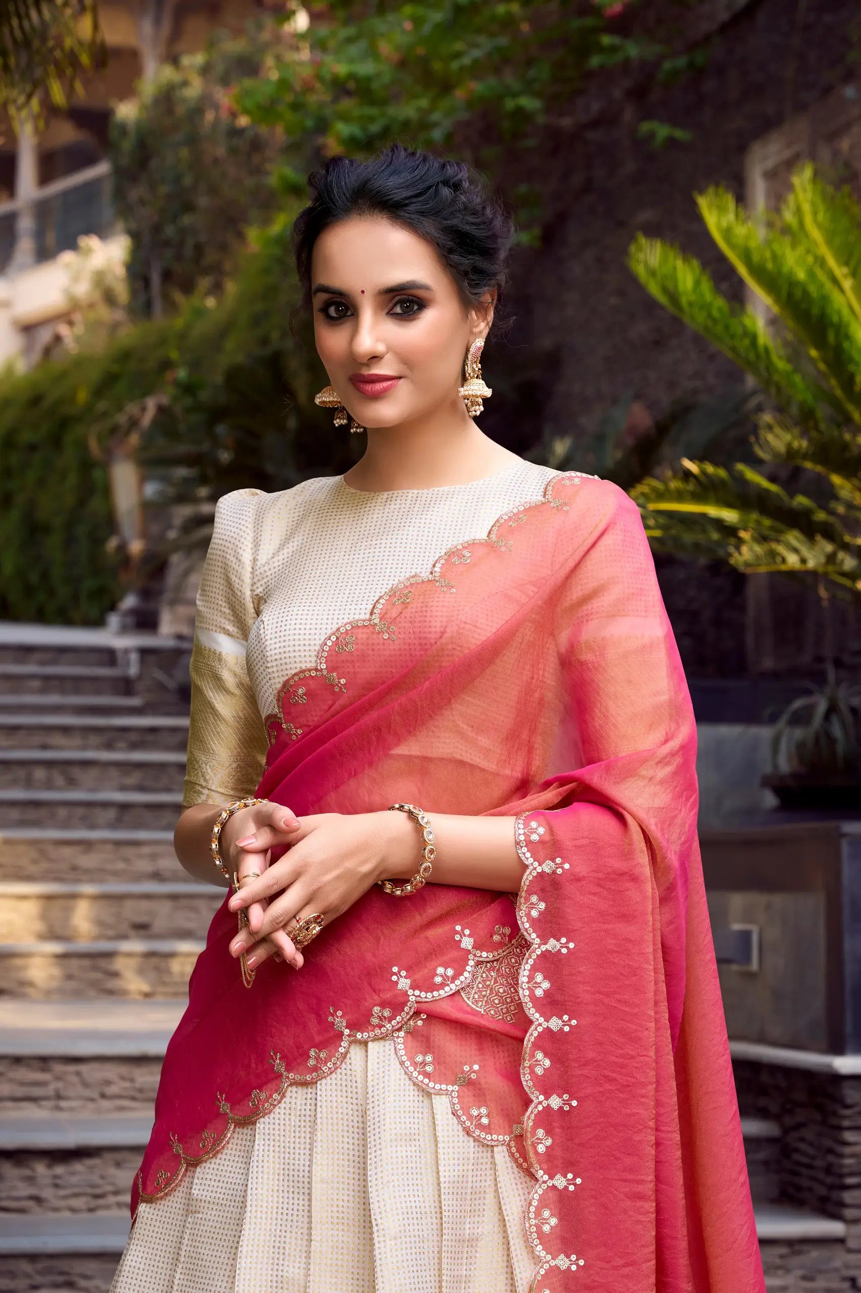 Jacquard Chex Zari Weaving Lehenga Set with Dupatta