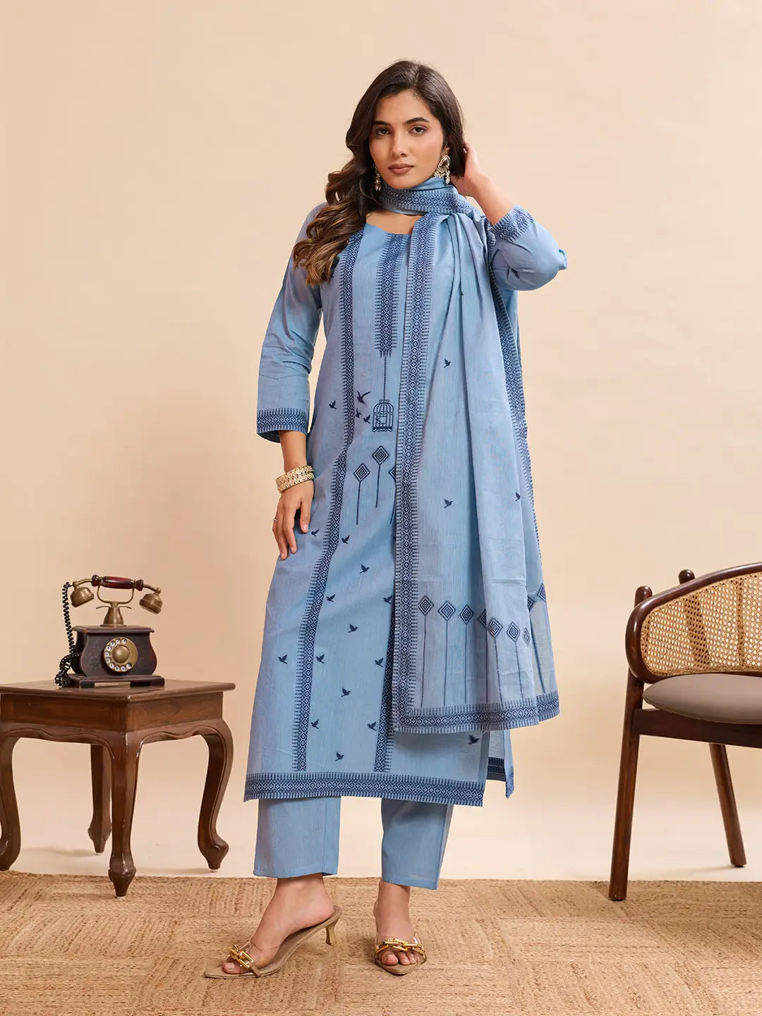 Jacquard Cotton Straight Kurta