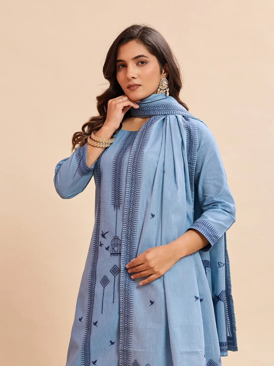 Jacquard Cotton Straight Kurta