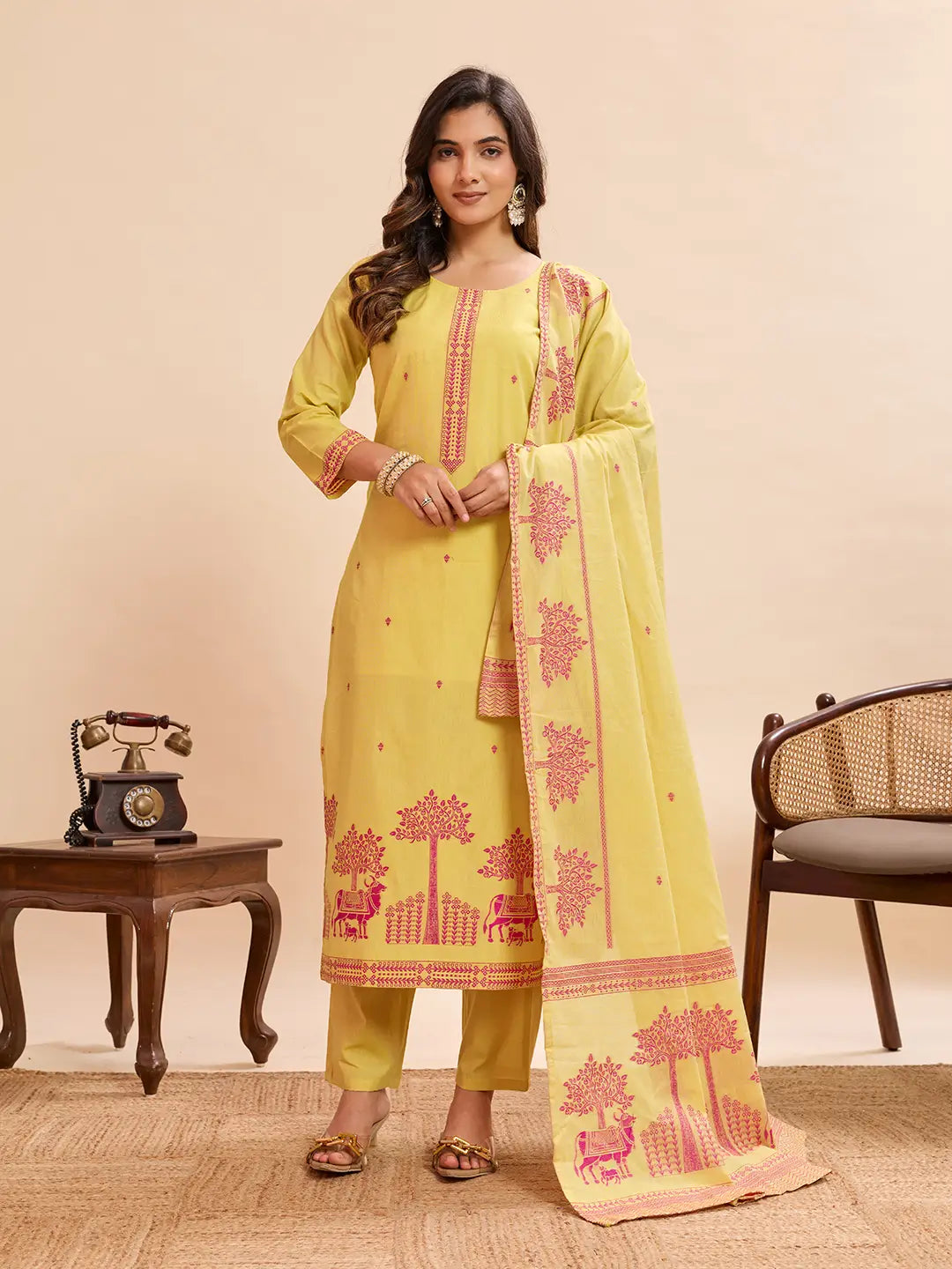 Jacquard Cotton Straight Kurta