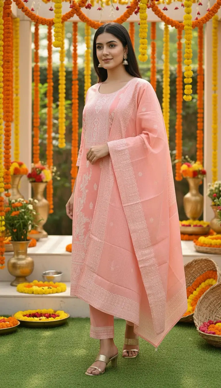 Jacquard Cotton Straight Kurta