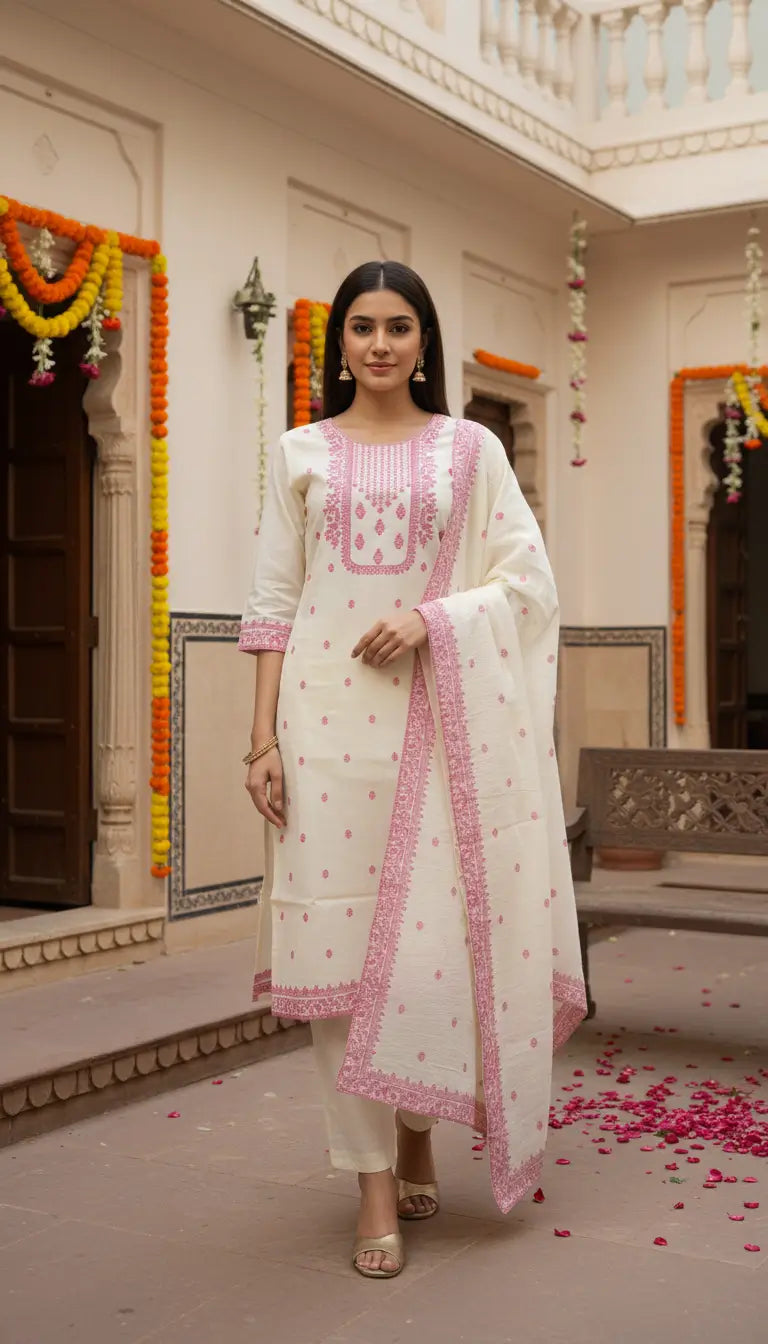 Jacquard Cotton Straight Kurta