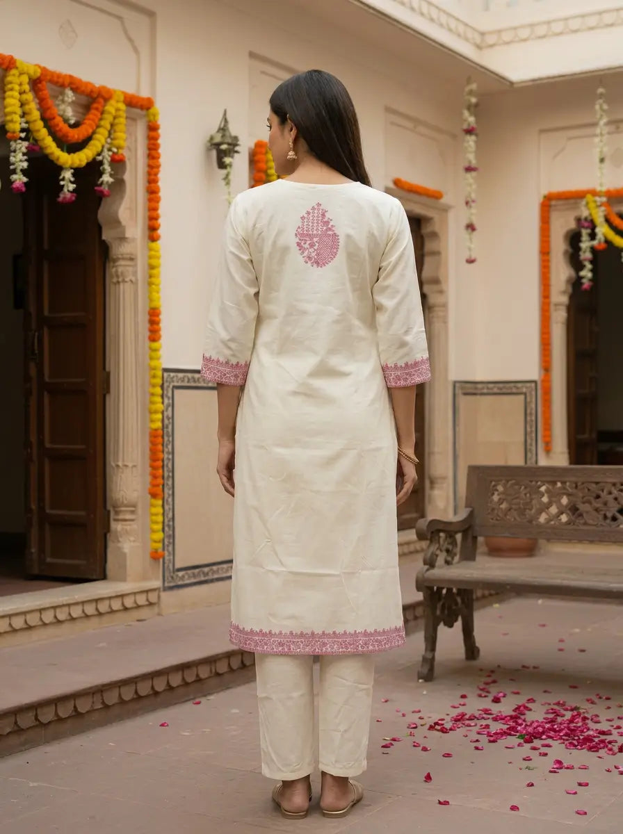 Jacquard Cotton Straight Kurta