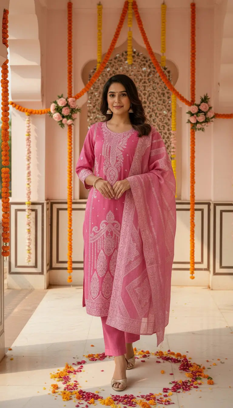 Jacquard Cotton Straight Kurta
