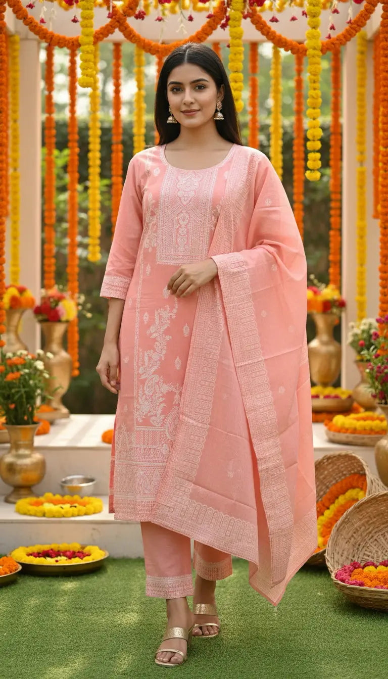 Jacquard Cotton Straight Kurta
