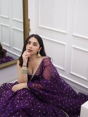 Jacquard Silk Anarkali Suit with Weaving & Lace Detailing