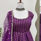 Jacquard Silk Anarkali Suit with Weaving & Lace Detailing