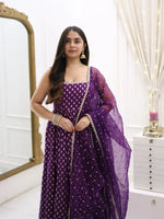 Jacquard Silk Anarkali Suit with Weaving & Lace Detailing