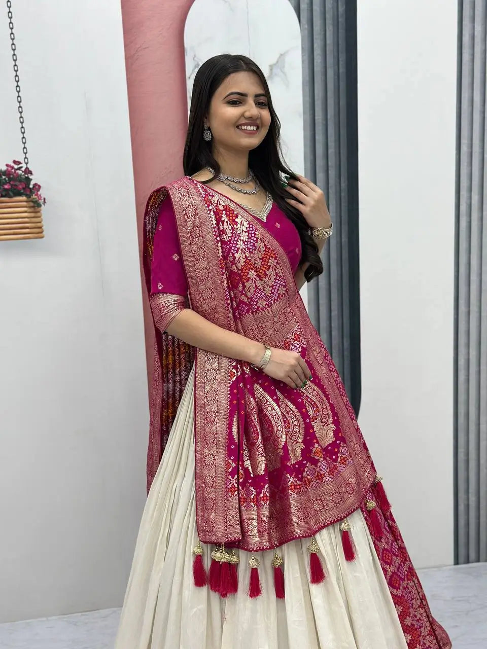 Jacquard Silk Lehenga with Banarasi Saree Style Drape for partys