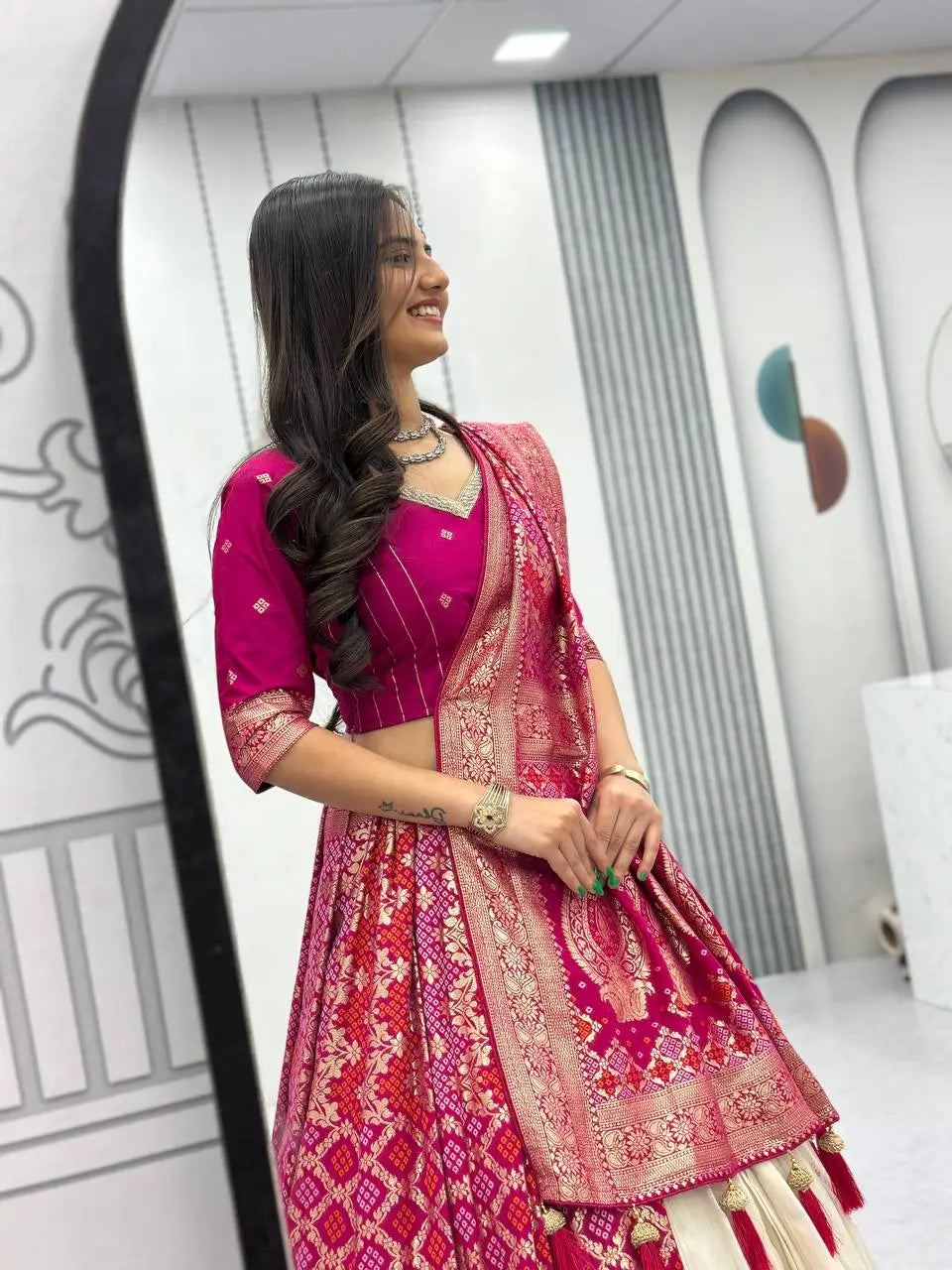 Jacquard Silk Lehenga with Banarasi Saree Style Drape for partys
