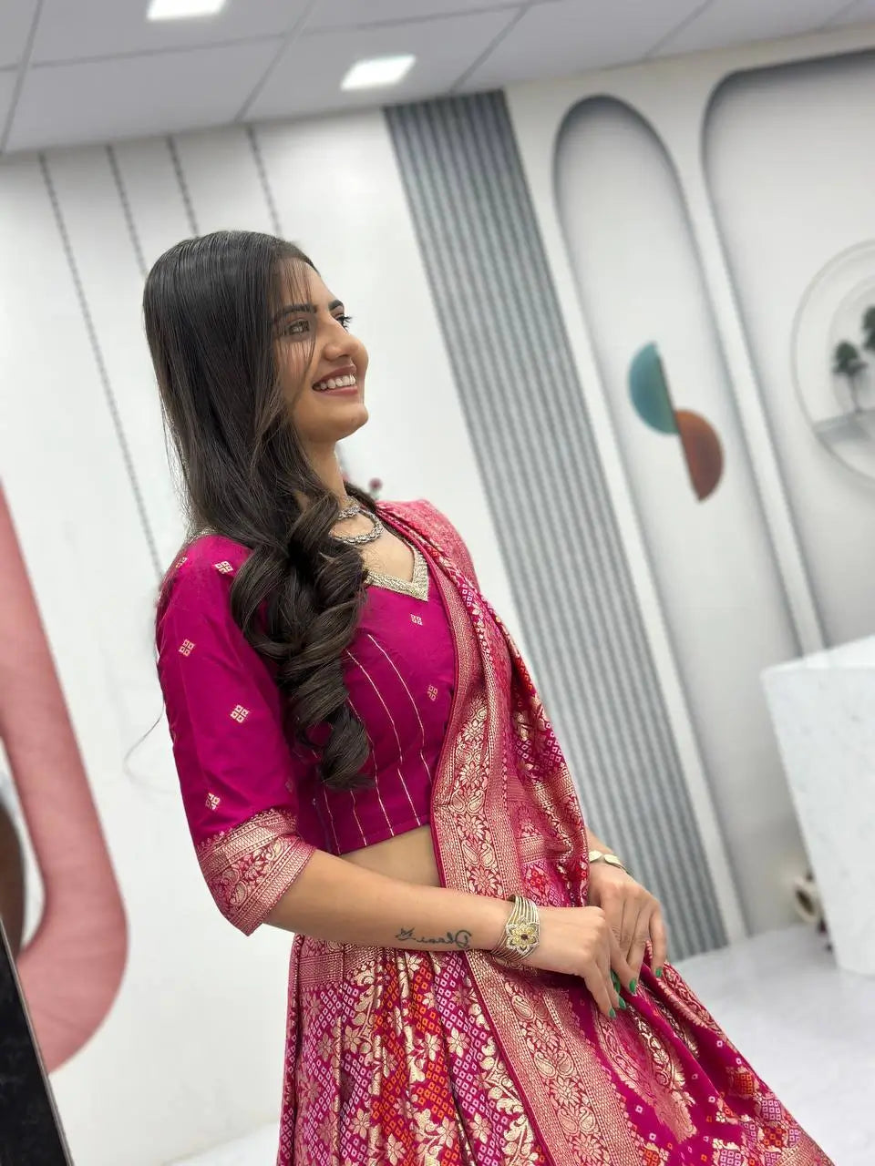 Jacquard Silk Lehenga with Banarasi Saree Style Drape for partys