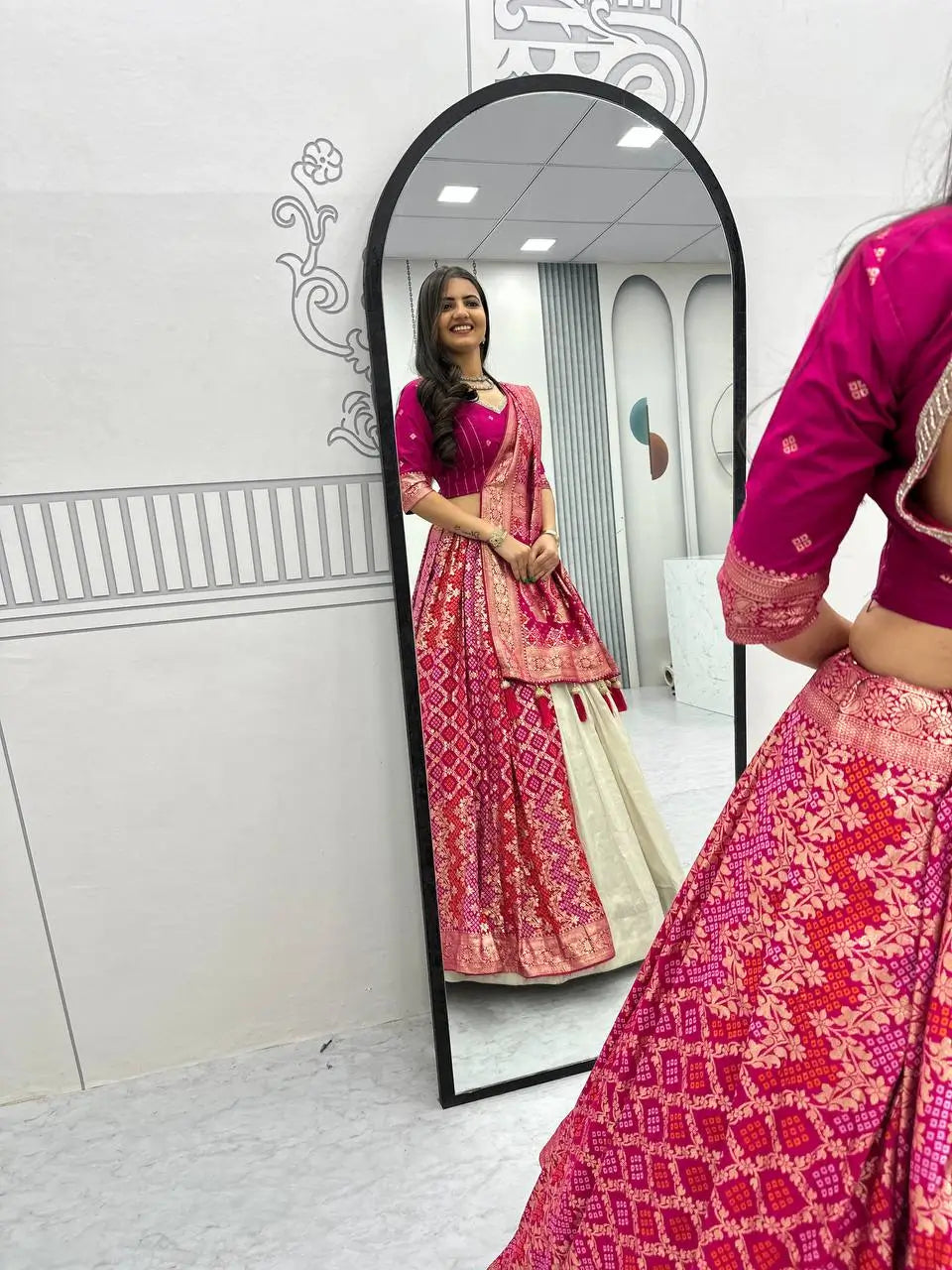 Jacquard Silk Lehenga with Banarasi Saree Style Drape for partys