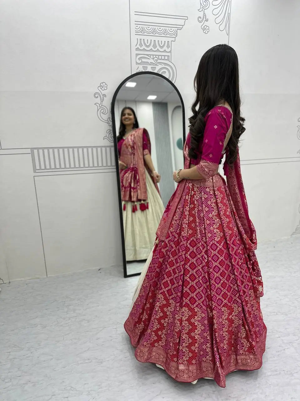 Jacquard Silk Lehenga with Banarasi Saree Style Drape for partys