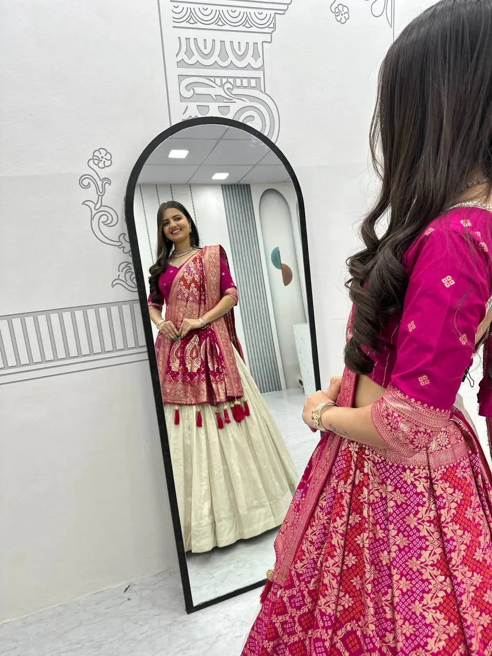 Jacquard Silk Lehenga with Banarasi Saree Style Drape for partys