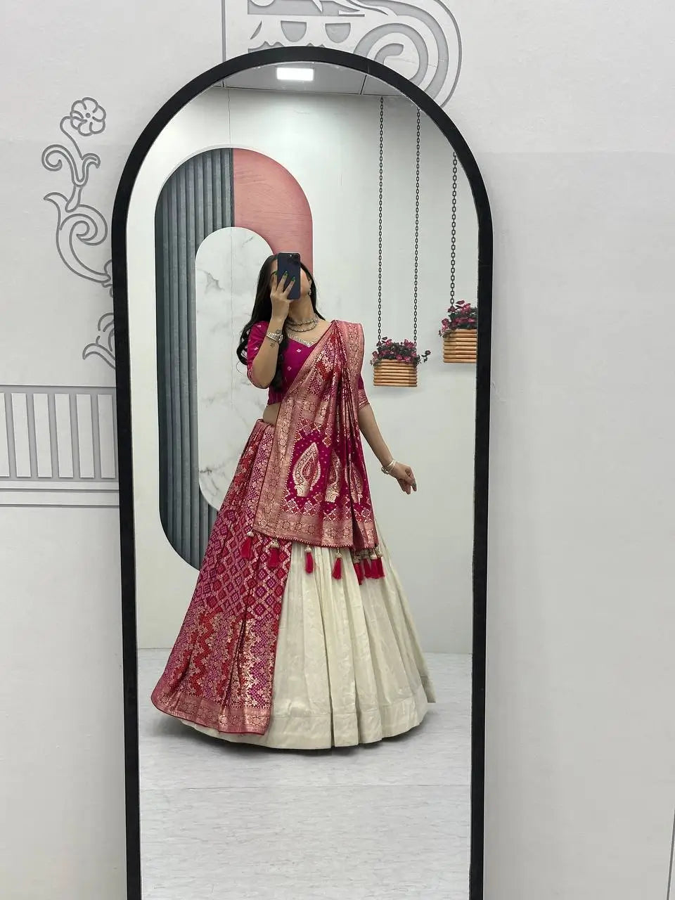 Jacquard Silk Lehenga with Banarasi Saree Style Drape for partys
