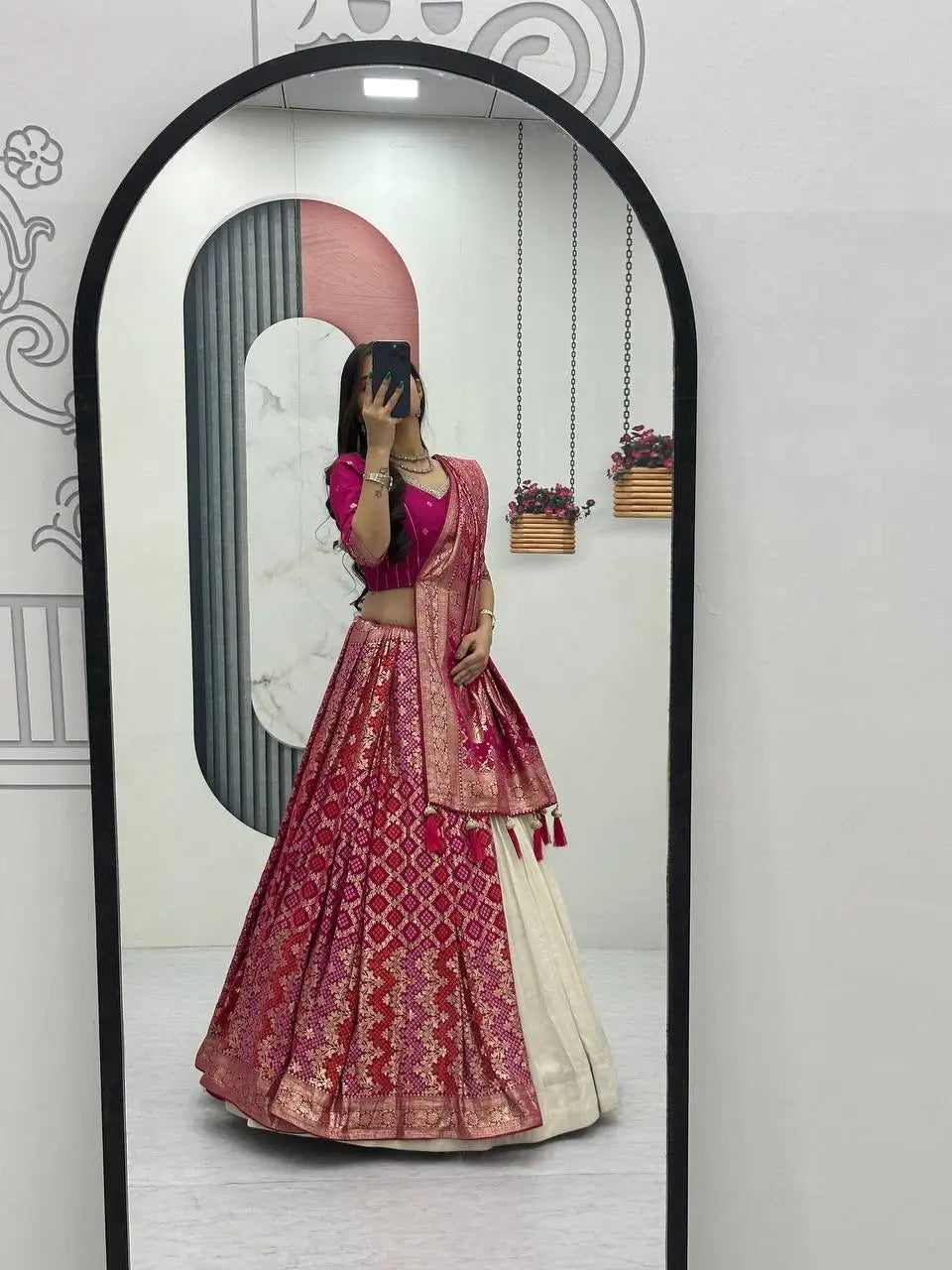Jacquard Silk Lehenga with Banarasi Saree Style Drape for partys