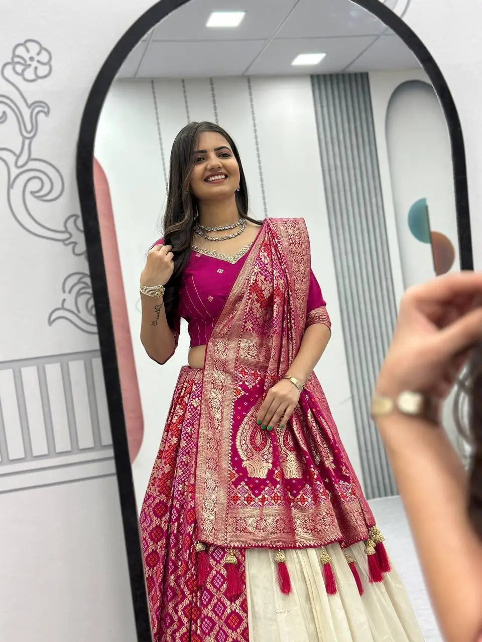 Jacquard Silk Lehenga with Banarasi Saree Style Drape for partys