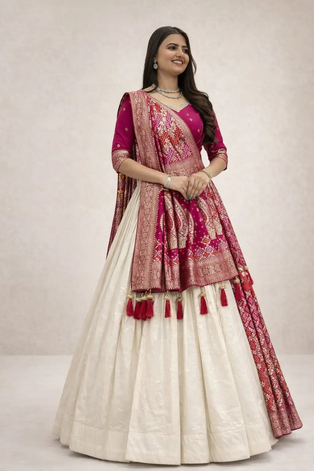 Jacquard Silk Lehenga with Banarasi Saree Style Drape for partys