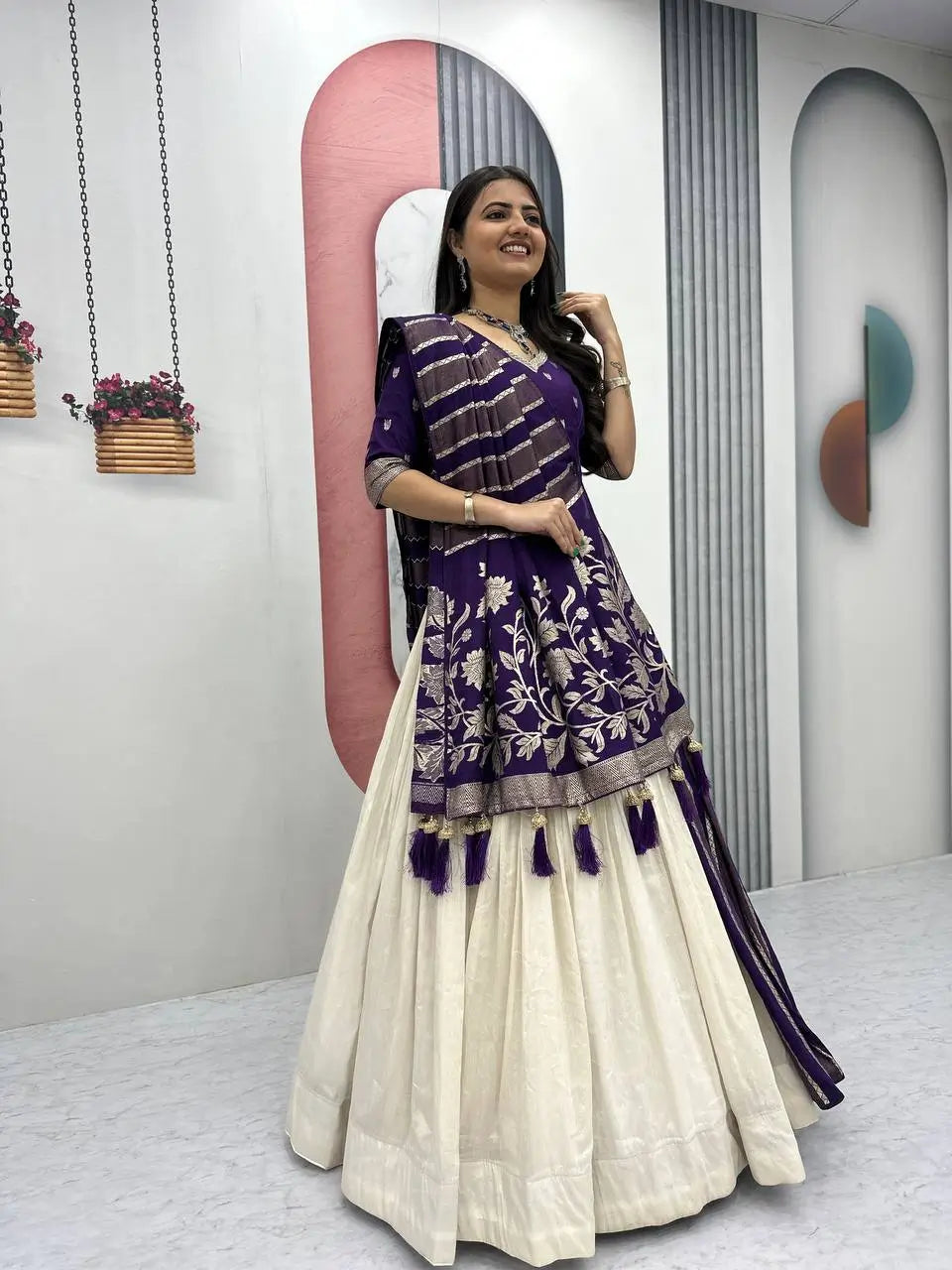 Jacquard Silk Lehenga with Banarasi Saree Style Drape for partys