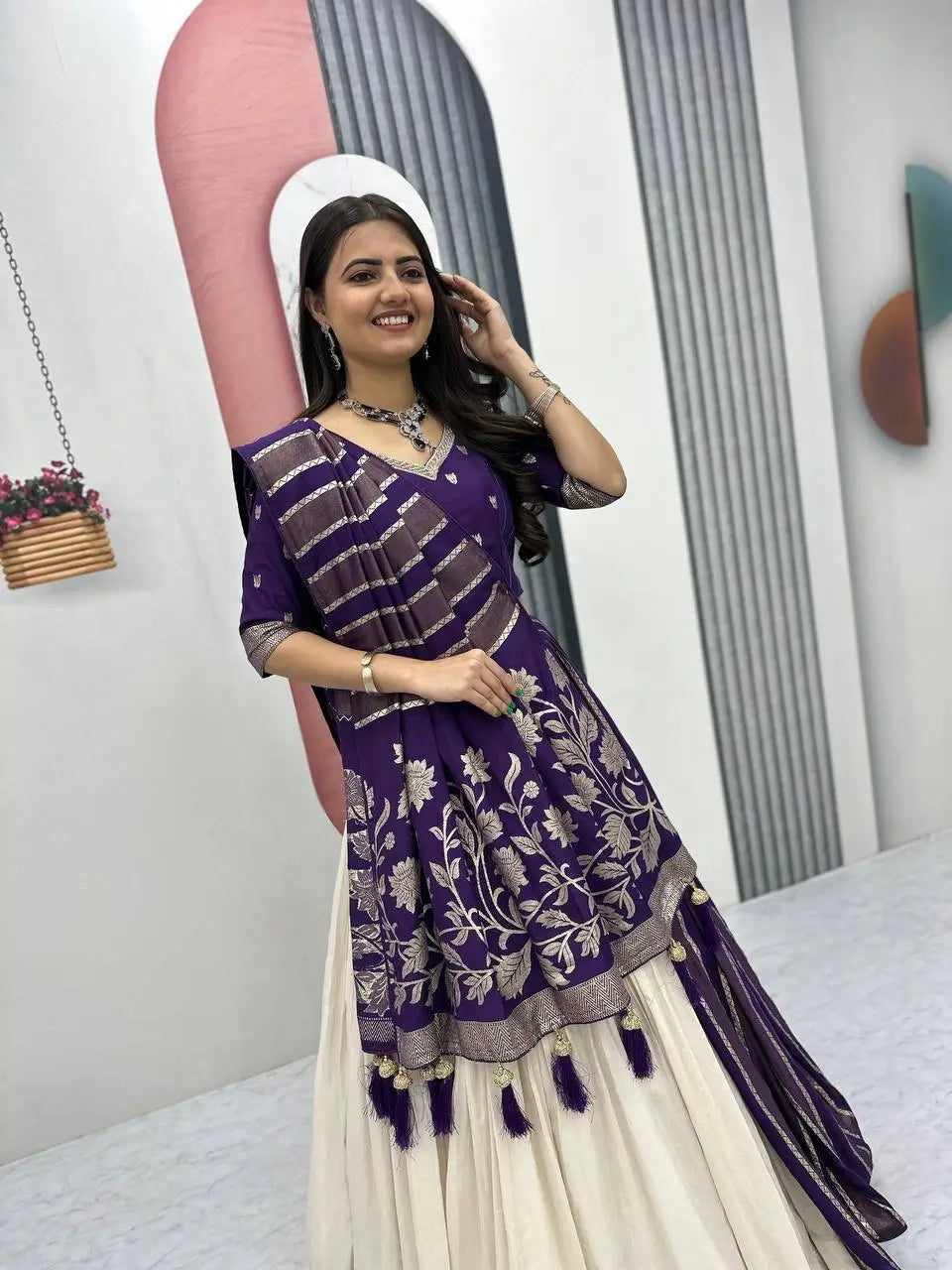 Jacquard Silk Lehenga with Banarasi Saree Style Drape for partys