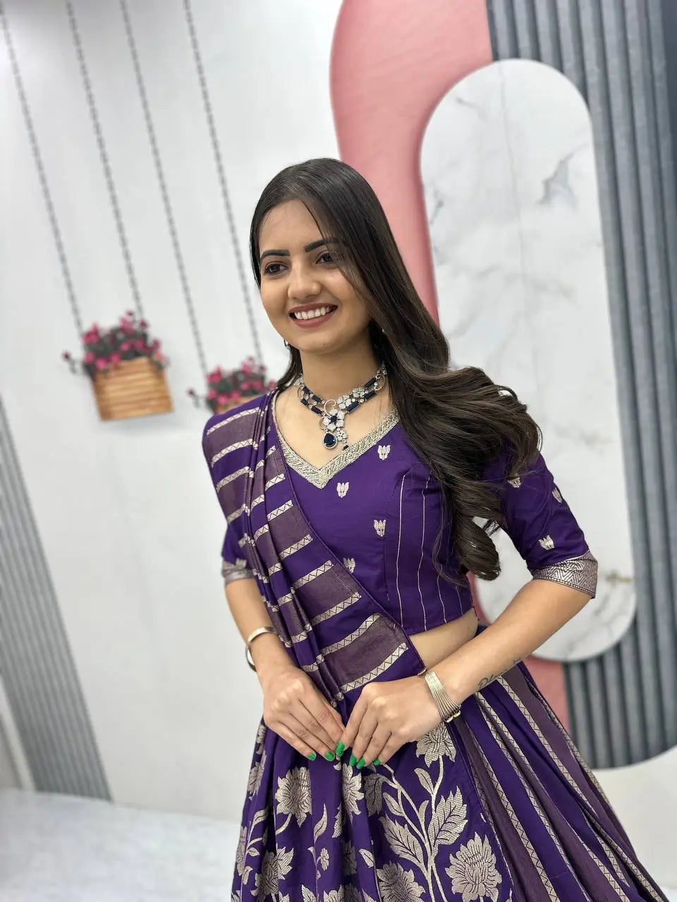 Jacquard Silk Lehenga with Banarasi Saree Style Drape for partys