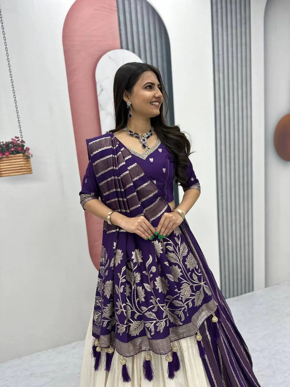 Jacquard Silk Lehenga with Banarasi Saree Style Drape for partys