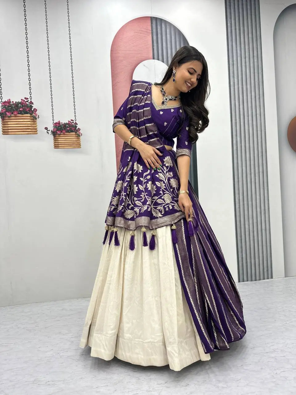 Jacquard Silk Lehenga with Banarasi Saree Style Drape for partys